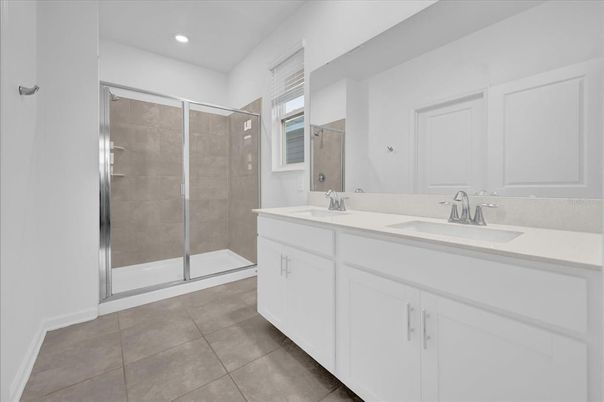 Bathroom, Dual Sink Vanities, Glass Shower, Interior, Recessed Lighting