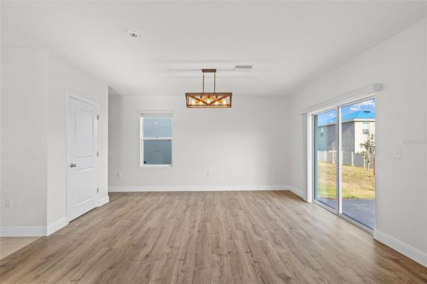 Empty room, Interior, Pendant Lights, Wood Texture Flooring