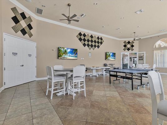 Dining room, Game Room, Interior, Pendant Lights, Recessed Lighting