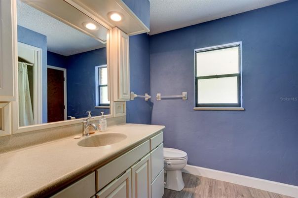 Bathroom, Interior, Recessed Lighting, Wood Texture Flooring