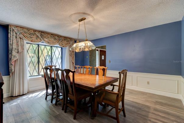 Dining room, Interior, Pendant Lights, Wood Texture Flooring