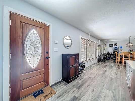 Dining room, Interior, Pendant Lights, Wood Texture Flooring