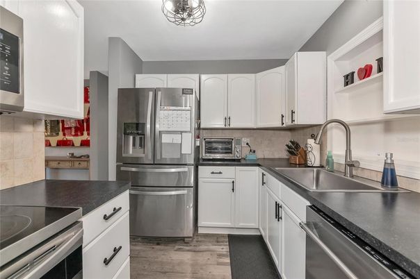 Interior, Kitchen, Stainless Steel Appliances, Wood Texture Flooring