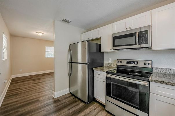 Interior, Kitchen, Stainless Steel Appliances, Wood Texture Flooring