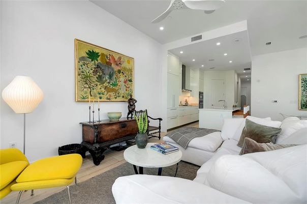 Interior, Living room, Recessed Lighting, Wood Texture Flooring