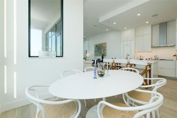 Dining room, Interior, Kitchen, Recessed Lighting, Wood Texture Flooring