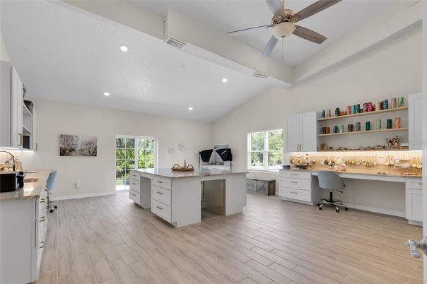 Home Office, Interior, Recessed Lighting, Wood Texture Flooring