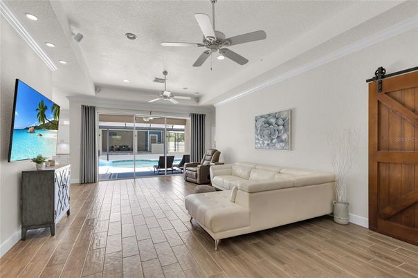 Interior, Living room, Recessed Lighting, Wood Texture Flooring