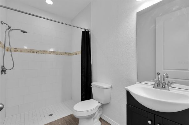 Bathroom, Interior, Recessed Lighting, Wood Texture Flooring