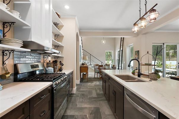 Interior, Kitchen, Pendant Lights, Recessed Lighting, Stainless Steel Appliances