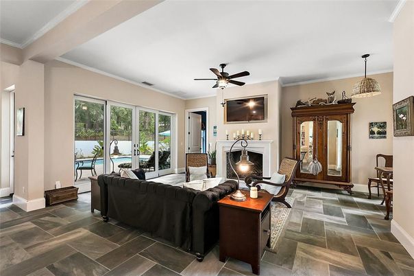 Fireplace, Interior, Living room, Pendant Lights