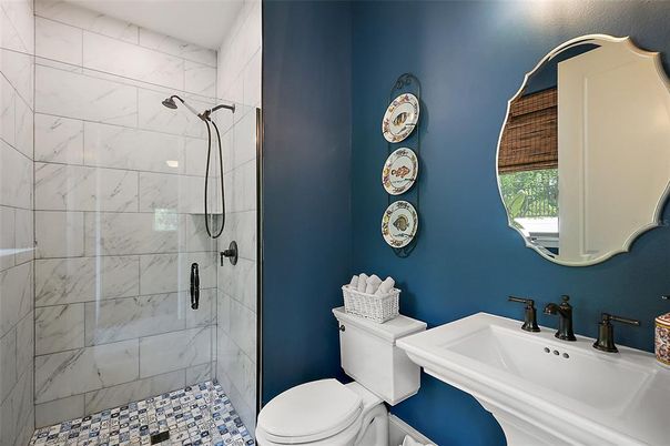 Bathroom, Glass Shower, Interior, Marble Walls
