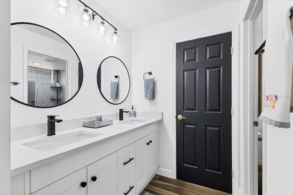 Bathroom, Dual Sink Vanities, Interior, Wood Texture Flooring