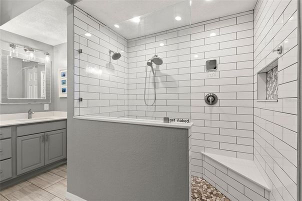 Bathroom, Interior, Recessed Lighting, Wood Texture Flooring