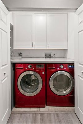 Interior, Washer, Wood Texture Flooring