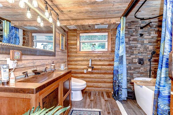 Bathroom, Free Standing Baths, Interior, Wooden Ceilings, Wood Texture Flooring, Wooden Walls