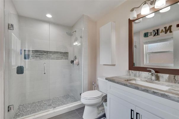 Bathroom, Glass Shower, Interior, Recessed Lighting