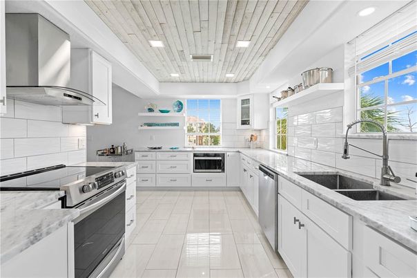 Interior, Kitchen, Recessed Lighting, Stainless Steel Appliances, Wooden Ceilings