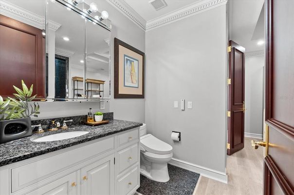 Bathroom, Interior, Recessed Lighting, Wood Texture Flooring