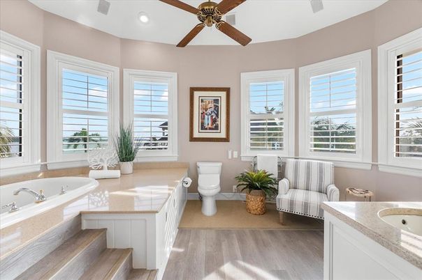 Bathroom, Interior, Recessed Lighting, Wood Texture Flooring