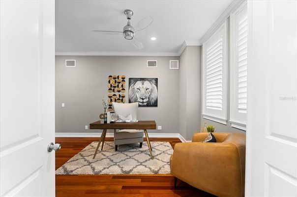 Home Office, Interior, Recessed Lighting, Wood Texture Flooring
