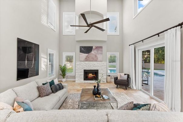 Fireplace, Interior, Living room, Pendant Lights