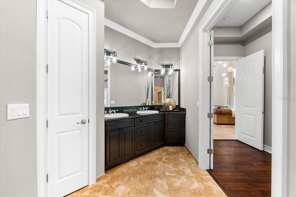 Bathroom, Dual Sink Vanities, Interior, Wood Texture Flooring
