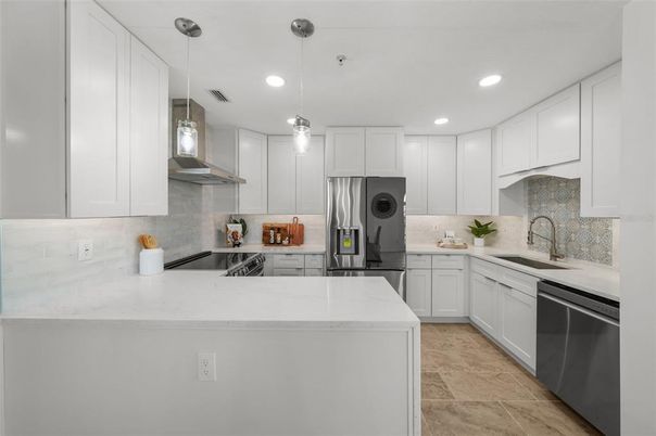 Interior, Kitchen, Pendant Lights, Recessed Lighting, Stainless Steel Appliances