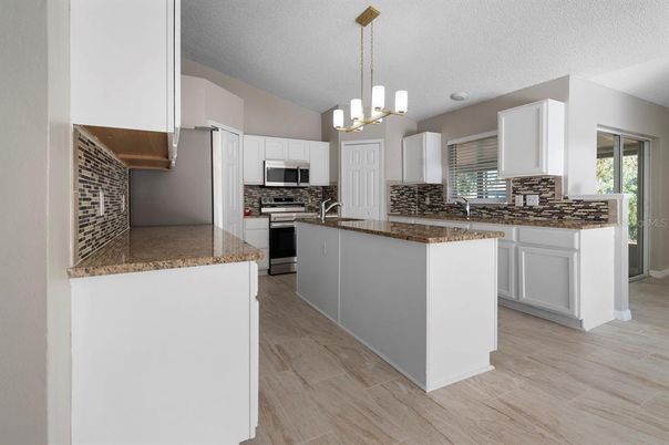 Interior, Kitchen, Pendant Lights, Stainless Steel Appliances, Wood Texture Flooring