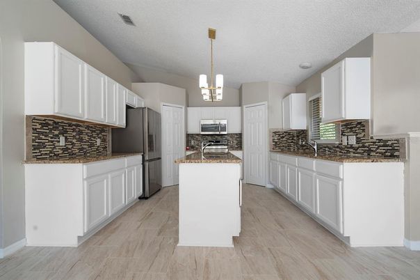 Interior, Kitchen, Pendant Lights, Stainless Steel Appliances, Wood Texture Flooring