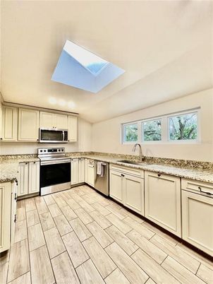Interior, Kitchen, Stainless Steel Appliances, Wood Texture Flooring