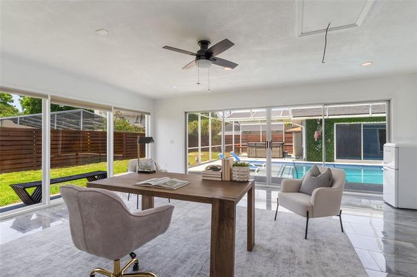 Home Office, Interior, Pool, Recessed Lighting, Sun Room