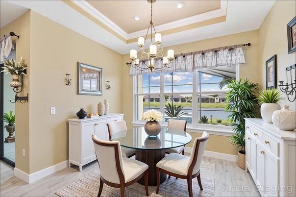 Chandelier, Dining room, Interior, Recessed Lighting, Water, Wood Texture Flooring