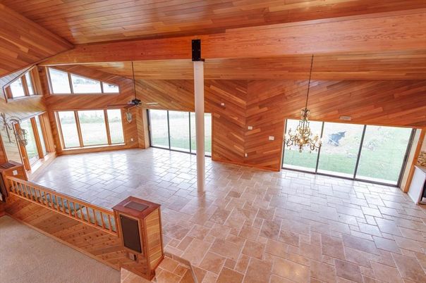 Chandelier, Empty room, Interior, Wooden Ceilings, Wooden Walls