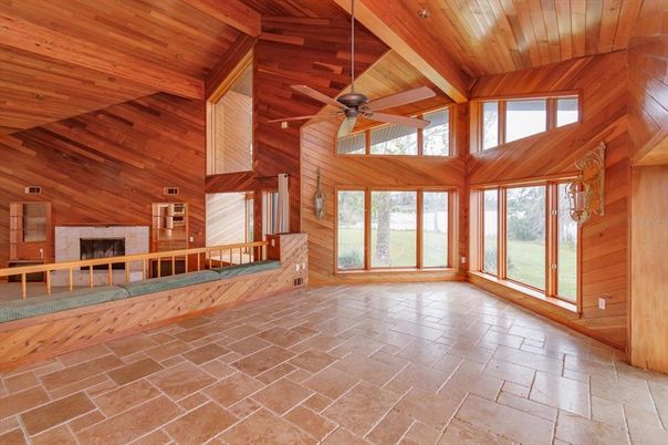 Empty room, Fireplace, Interior, Wooden Beams, Wooden Ceilings, Wooden Walls