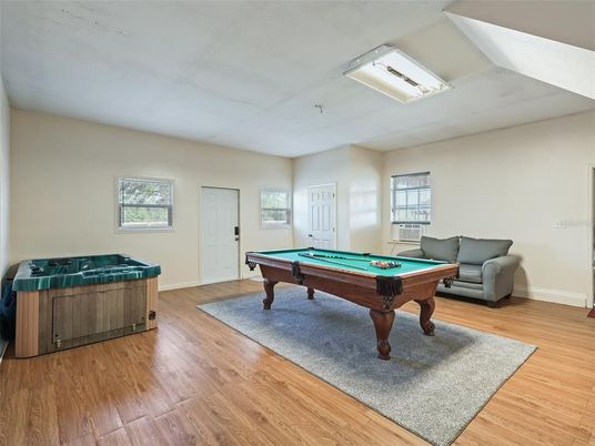 Billiard Table, Game Room, Interior, Wood Texture Flooring