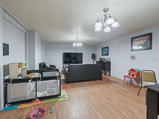 Chandelier, Home Office, Interior, Living room, Wood Texture Flooring