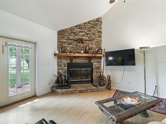 Fireplace, Interior, Stone Walls, Wood Texture Flooring