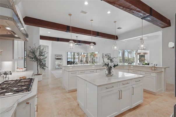 Interior, Kitchen, Pendant Lights, Recessed Lighting, Wooden Beams