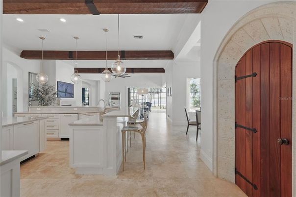 Interior, Kitchen, Pendant Lights, Recessed Lighting, Wooden Beams