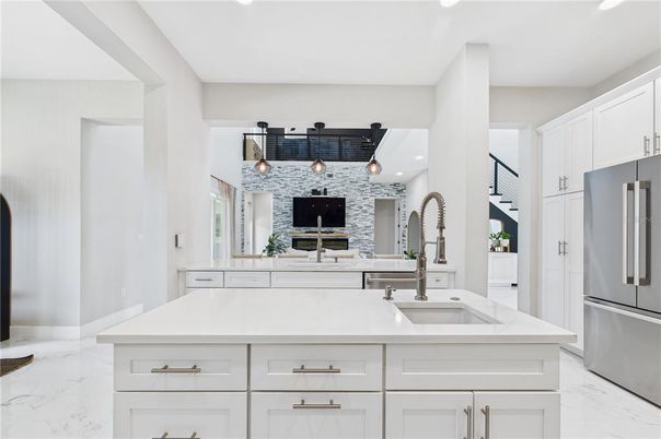 Interior, Kitchen, Marble, Pendant Lights, Recessed Lighting