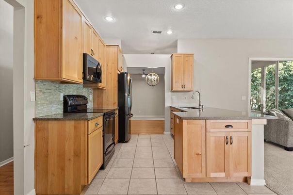 Interior, Kitchen, Recessed Lighting, Wood Texture Flooring