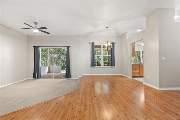 Empty room, Interior, Pendant Lights, Wood Texture Flooring