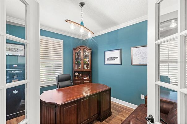 Home Office, Interior, Pendant Lights, Wood Texture Flooring