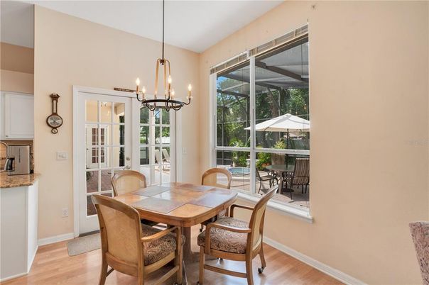 Chandelier, Dining room, Interior, Wood Texture Flooring