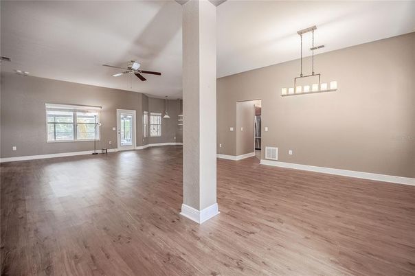 Empty room, Interior, Pendant Lights, Wood Texture Flooring