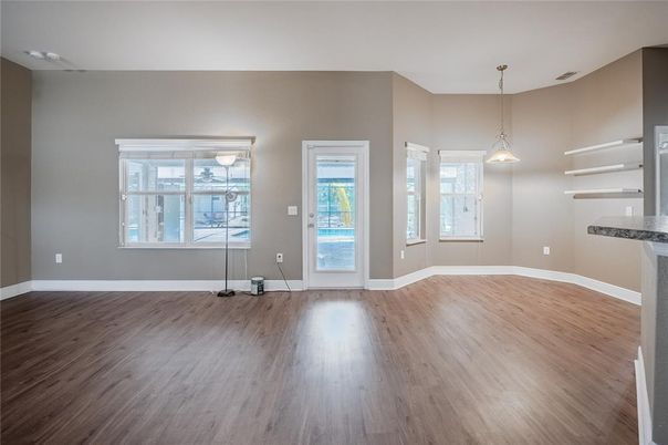 Empty room, Interior, Pendant Lights, Wood Texture Flooring