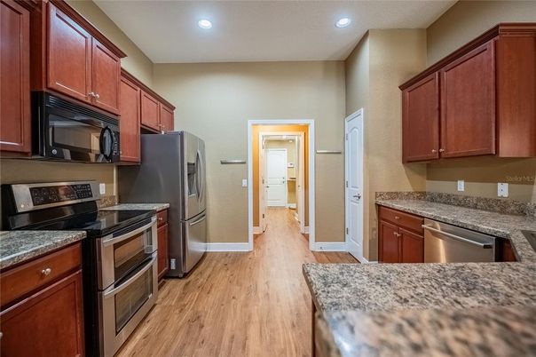 Interior, Kitchen, Recessed Lighting, Wood Texture Flooring