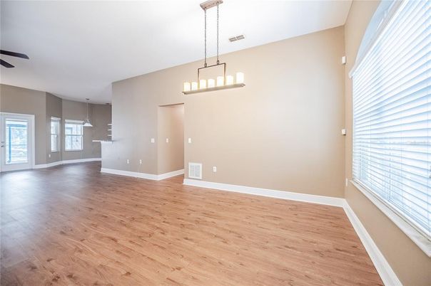 Empty room, Interior, Pendant Lights, Wood Texture Flooring