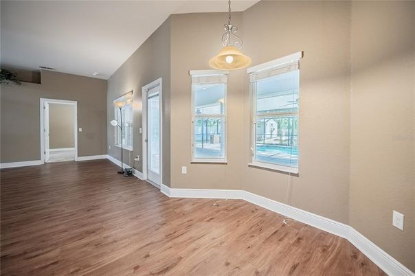Empty room, Interior, Pendant Lights, Wood Texture Flooring